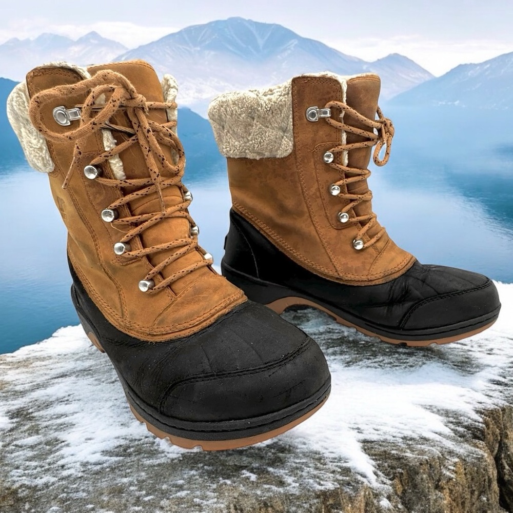 SOREL Whistler Women’s Mid Camel Brown & Black Waterproof Winter Boots - Size 10